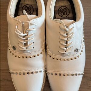 GFore Womens Golf Shoes White Studded Leather Lace-Up Oxfords